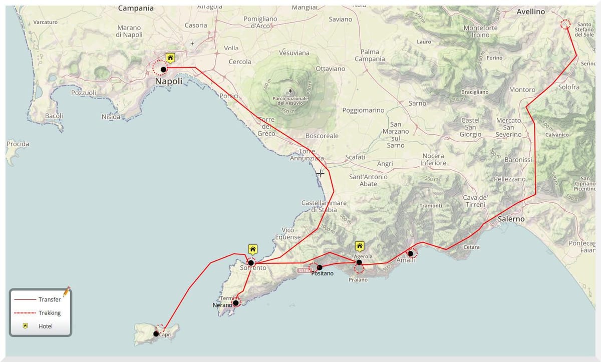 Χάρτης του νάπολη ιταλία walking tour