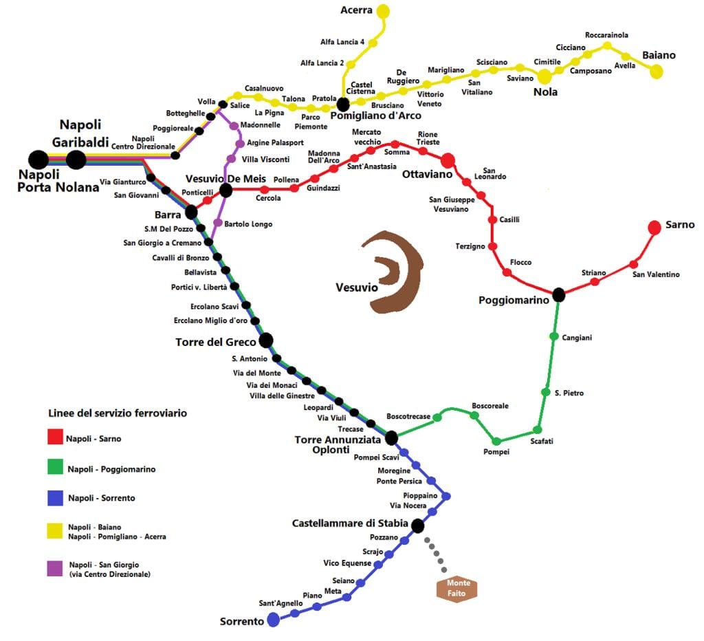 Εμφάνιση χάρτη τρένο circumvesuviana διαδρομή